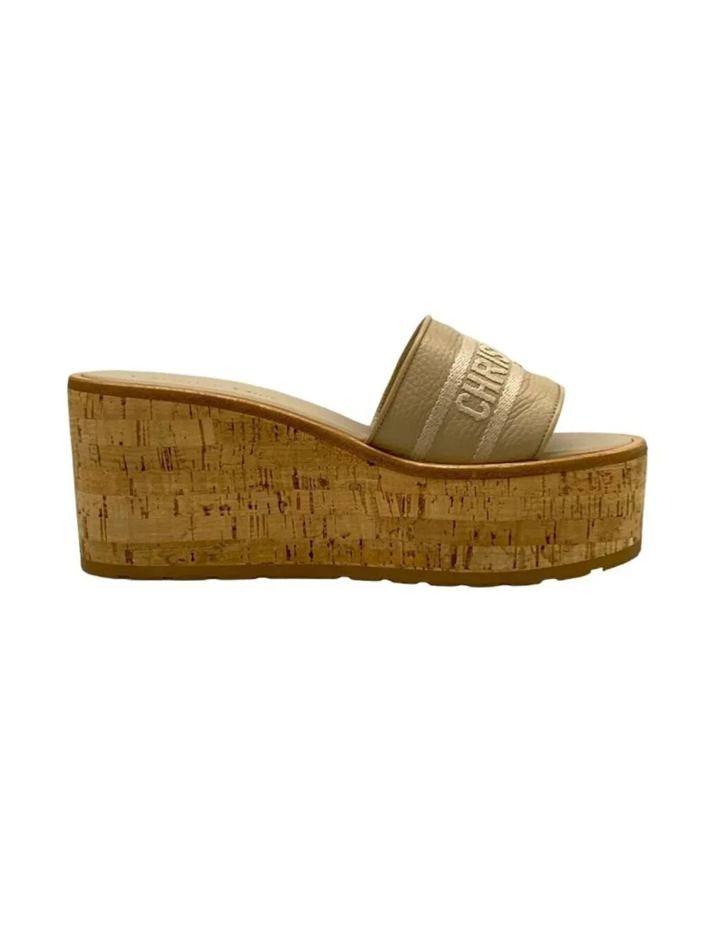 Dior Sandals 37 D Way Beige Wedge Sole Leather